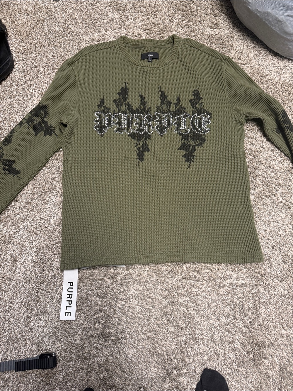 Purple Brand Olive Graphic Waffle-Knit Men's Sweater